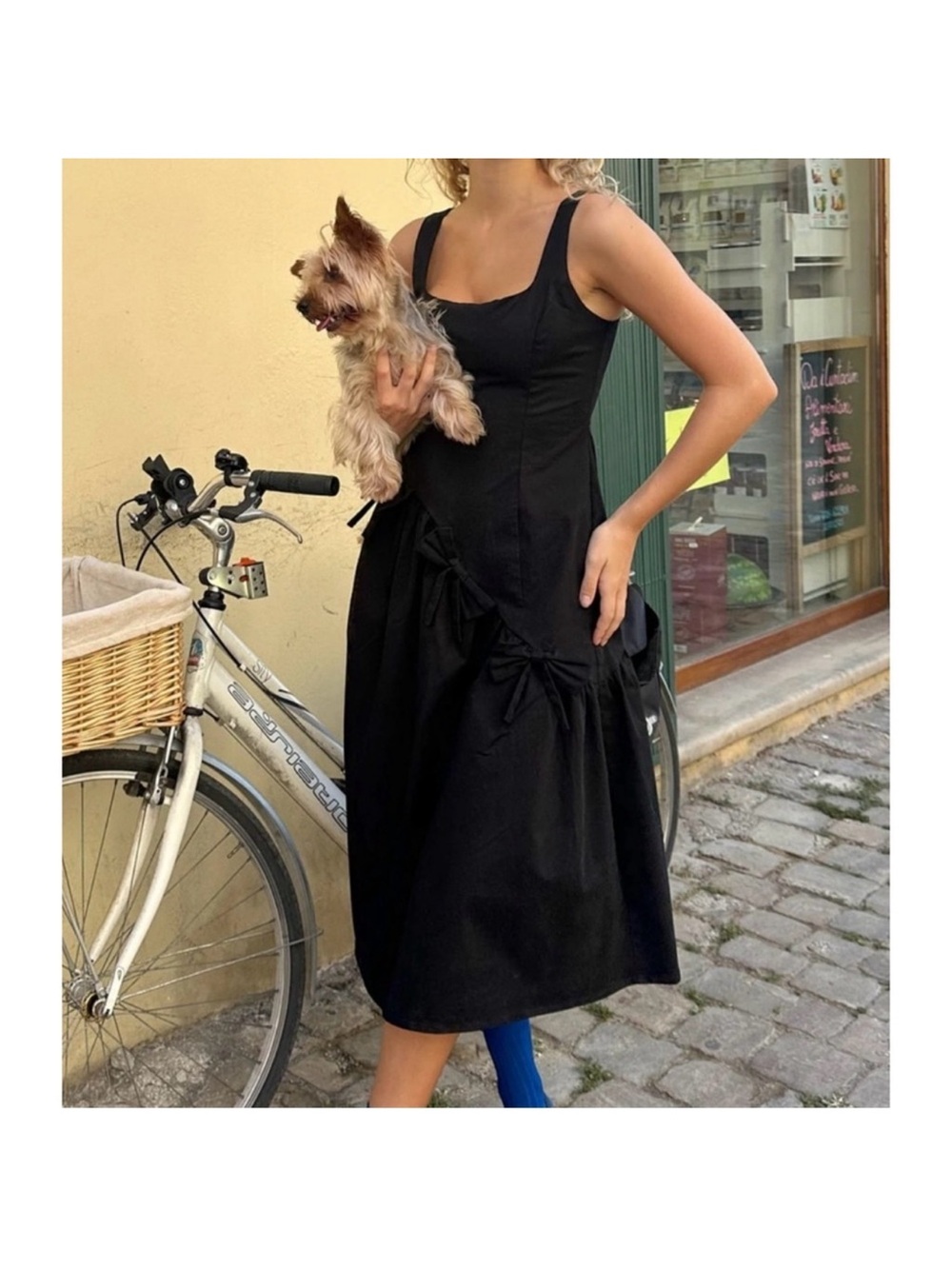 Black Sleeveless Midi Dress with Bow Details